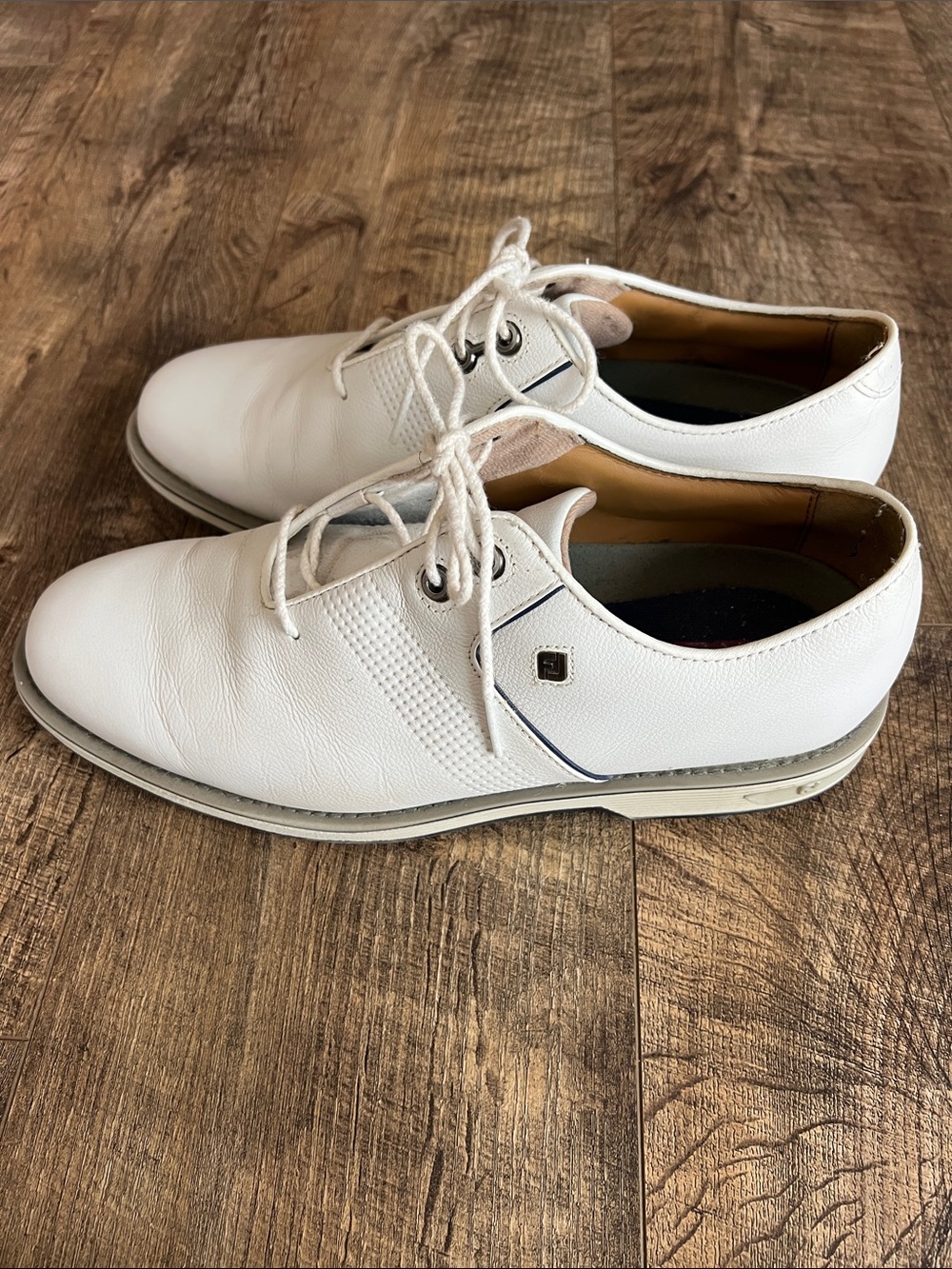Men's FootJoy DryJoys Premier Leather Lace-Up White Golf Shoes
